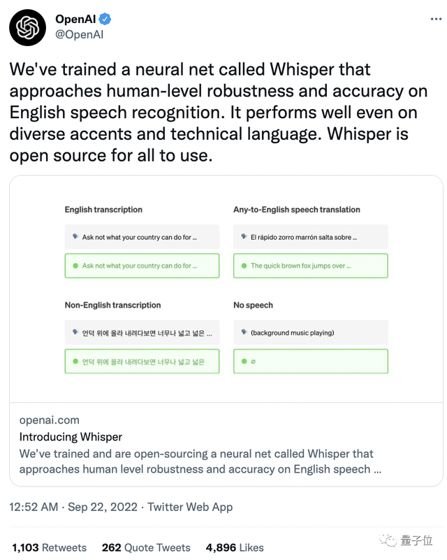 能听懂口音的开源语音系统来了：OpenAI出品，支持99种语言，英文识别能力直逼人类