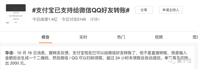 支付宝支持给微信好友转账/ 14家自动驾驶概念股均价已蒸发80%/ 苹果M2 iPad Pro推出在即…今日更多新鲜事在此