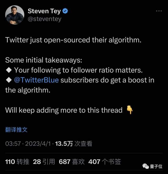 马斯克开源Twitter推荐算法，GitHub秒破万星，还承诺每24-48小时进化一次