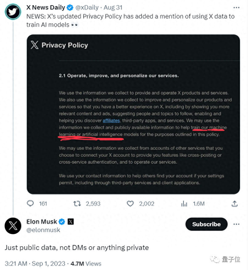 马斯克承认用X数据训练AI：微软别想用，但我自己能用